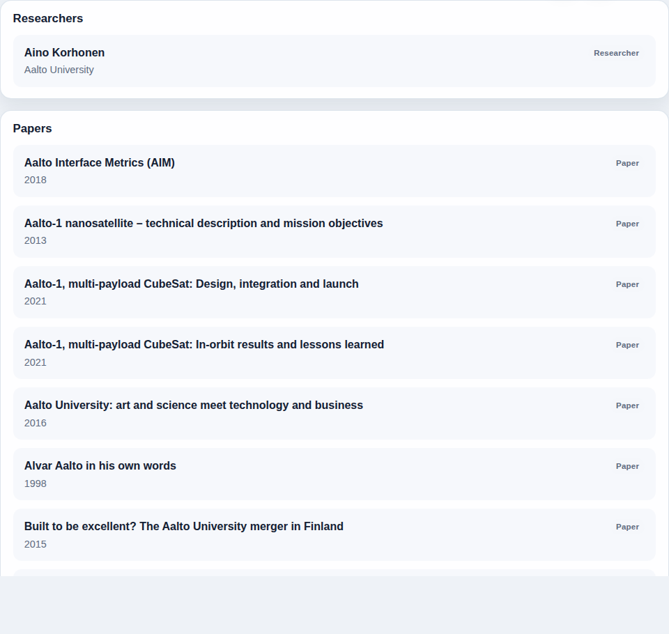 SciMaps research search showing publication and researcher results